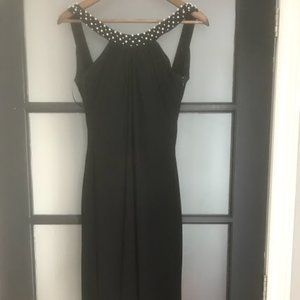 Divina Black Gown Pearl Encrusted Halter Long